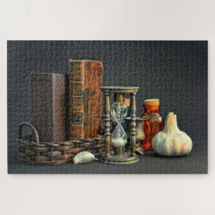 Oude boeken en zandloper legpuzzel
