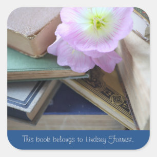 Oude boeken met sleutelbloem ex-libris vierkante sticker