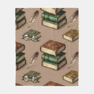 Oude boeken veren bril patroon fleece deken