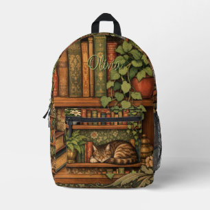 Oude boekenkast met kat en koffie bedrukte rugzak