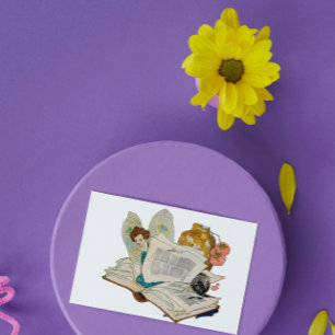 Oude Boekenwurm Fee Leest Illustratie Briefkaart