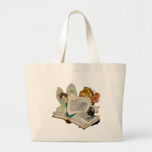Oude Boekenwurm Fee Leest Illustratie Grote Tote Bag