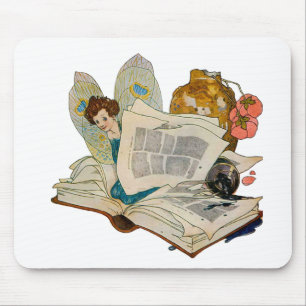 Oude Boekenwurm Fee Leest Illustratie Muismat