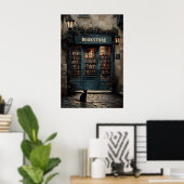 Oude Boekwinkel En Kat Print, Boek Kat Liefhebber Poster (Thuiskantoor)
