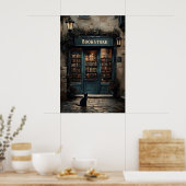 Oude Boekwinkel En Kat Print, Boek Kat Liefhebber Poster (Keuken)