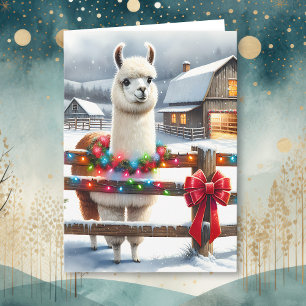 Oude boerderij en Kerstmis met een leuke lama Kaart