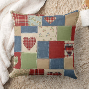Oude Boerderij Hart Quilt Patchwork Print Kussen