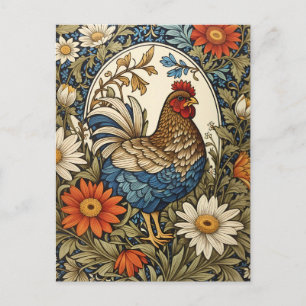 Oude boerderij kip en madeliefjes briefkaart