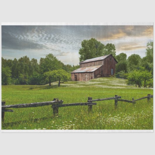 Oude Boerderij Rustin Barn Medow Decoupage Paper Tissuepapier (Voorkant)