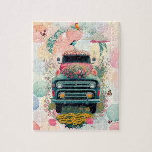 Oude Boerderij Truck Bloemen Pastels Legpuzzel