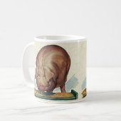 Oude boerderijdieren, varken dat slemp eet uit een koffiemok (Voorkant links)