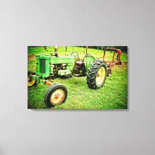 Oude boerderijen trekker op canvas afdruk