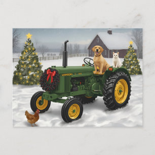 Oude boerentractor hond kat feestdagenkaart