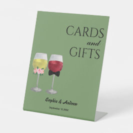 Oude Boho Bruidspaar Wijn Bruiloft Reclamebord Met Voetstuk