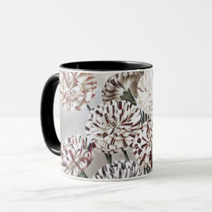 Oude bonte anjerbloemen met grijze lucht mok