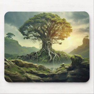Oude Boom van het Leven Vreedzame Natuur Fantasy W Muismat