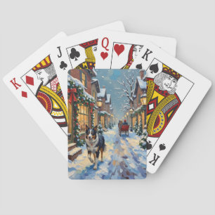 Oude Border Collie Besneeuwd Dorp Kerstmis Pokerkaarten