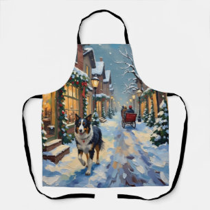 Oude Border Collie Besneeuwd Dorp Kerstmis Schort