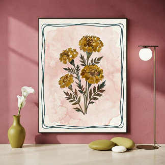 Oude botanische afbeelding van goudsbloemen en wat poster
