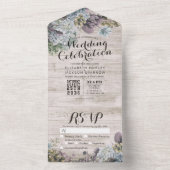 Oude botanische bloemen robuuste houten trouw-RSVP All In One Uitnodiging (Binnen)
