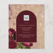 Oude botanische dieprode rozen trouw gouden tekst (Achterkant)