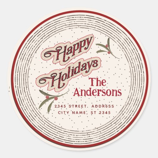 Oude botanische kerstfeest hulst ronde sticker (Voorkant)