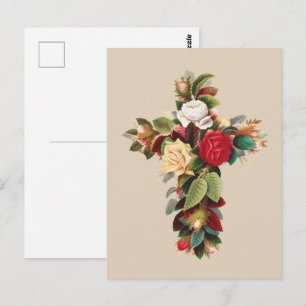 Oude botanische kruis van rozen religieuze kunst briefkaart