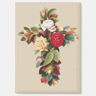 Oude botanische kruis van rozen religieuze kunst magneet