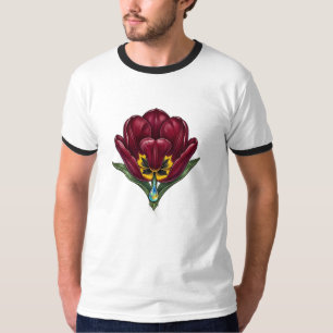 Oude Botanische Rode Bloem Motief Heren T-shirt