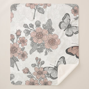 Oude botanische vlinder toile-patroon (2) sherpa deken