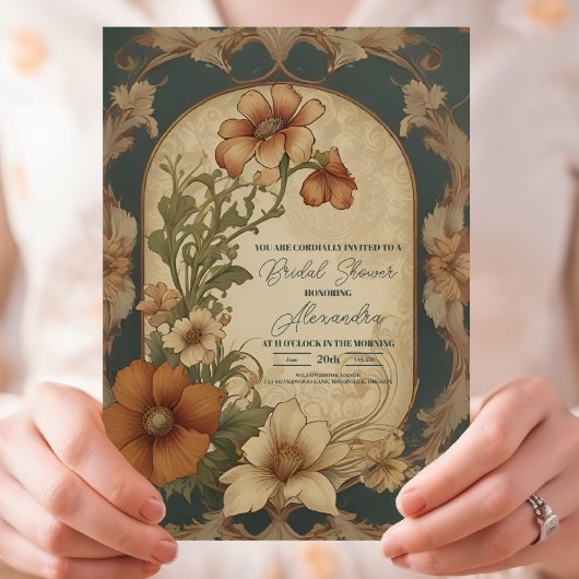 Oude Bougainvillea Art Nouveau Bruidsdiner Kaart