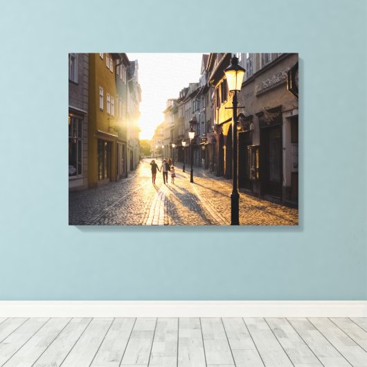 Oude bouwgebouwen Cobblestone Streets Street Lamp Canvas Afdruk (Insitu (Houten vloer))