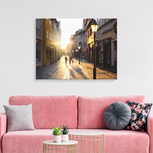 Oude bouwgebouwen Cobblestone Streets Street Lamp Canvas Afdruk (Insitu (Woonkamer))