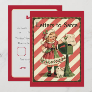 Oude brief van een schattige baby aan de kerstman kaart