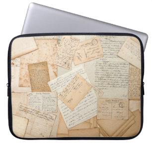 Oude brieven, handtekeningen,  briefkaarten, e laptop sleeve