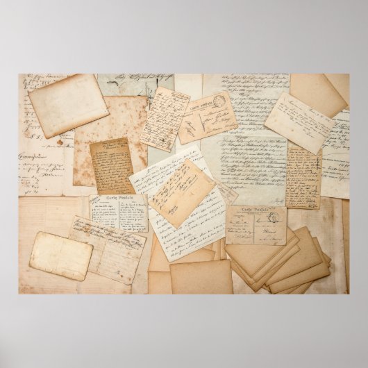 Oude brieven, handtekeningen,  briefkaarten, e poster (Voorkant)