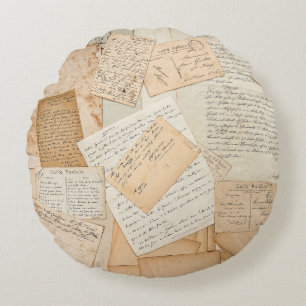 Oude brieven, handtekeningen, briefkaarten, e rond kussen