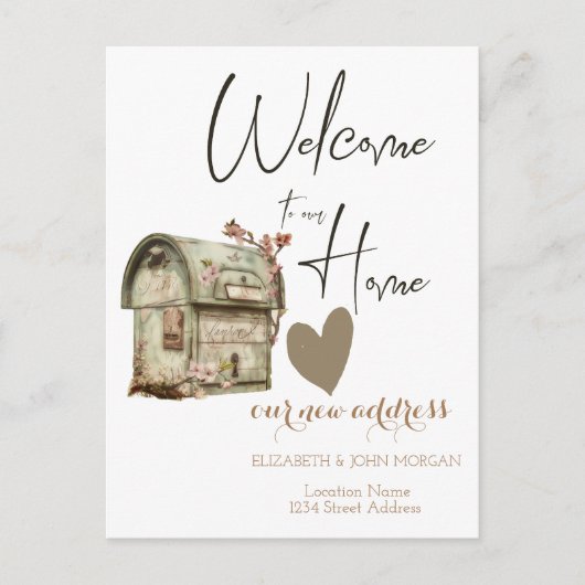 Oude brievenbus, hart nieuw adres aankondigingskaart (Voorkant)