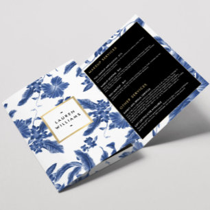 Oude brochure met blauwe en witte bloemmotieven drieluik kaart