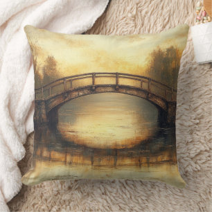 Oude brug over rivier landschapsschilderij kussen