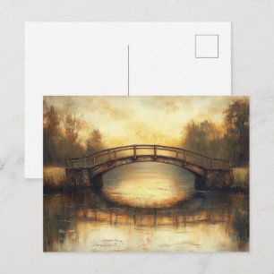 Oude brug over rivier schilderij platteland briefkaart