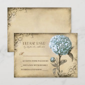 Oude bruiloft RSVP kaart met blauwe pioenenroos bl (Voorkant / Achterkant)