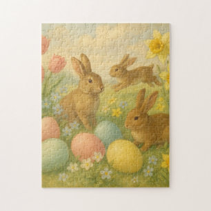 Oude Bunny/Konijn Paasei/Lente fleece Legpuzzel