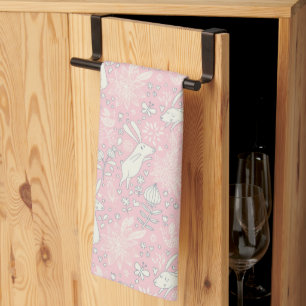 Oude Bunny Vlinder Bloemen Lichtroze Paasfeest Theedoek