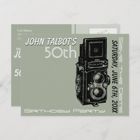 Oude Camera 50e verjaardagsfeestje Save the Date 1 Aankondigingskaart (Voorkant / Achterkant)