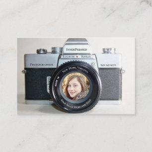 Oude camera die uw fotograaf neemt visitekaartje