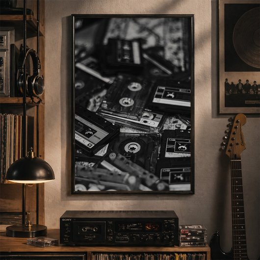Oude Cassettebandjes Collectie Zwart en Wit Poster