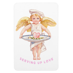 Oude Chef Cherub Dienend met Liefde Chic Valentijn Magneet