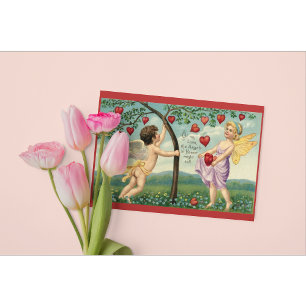 Oude Cherub Love ansichtkaart met Romantisch Hart Feestdagenkaart