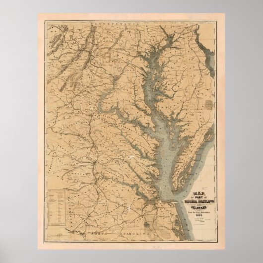 Oude Chesapeake Bay Map (1861) kust VA Poster (Voorkant)